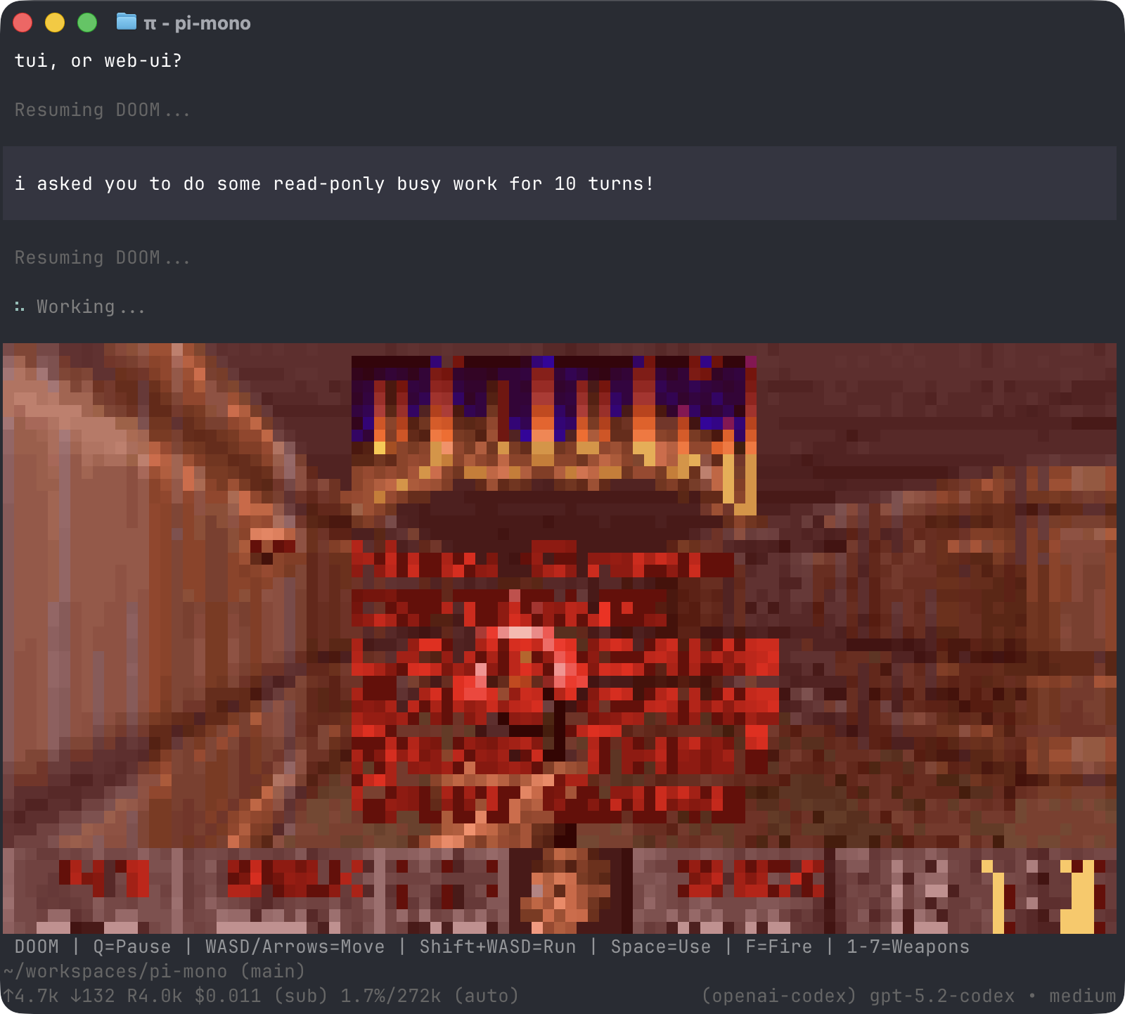 Doom running as a terminal agent extension